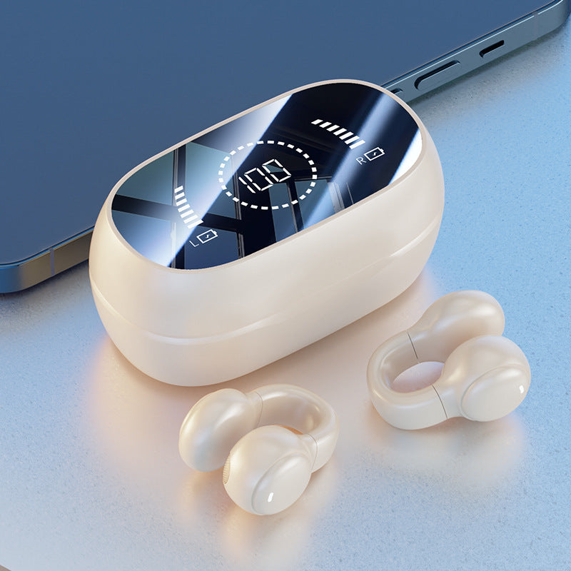Skin color Open-Ear Ear-Clip Wireless Earbuds, Bluetooth 5.3 Headphones with LED Digital Display, Hi-Fi Stereo Sound & HD Mic for Sports and Calls