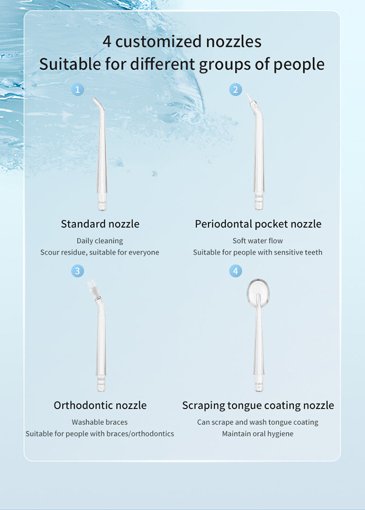 White Cordless Water Flosser & Oral Irrigator - Portable Teeth Cleaner with 3 Modes & 4 Jet Tips