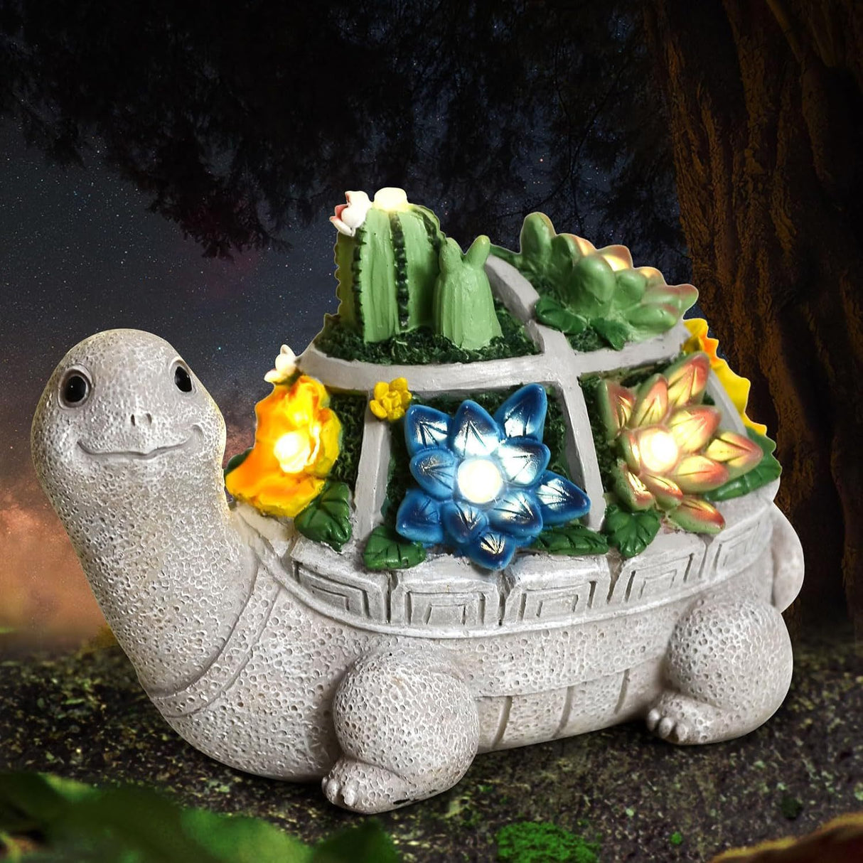 Cactus turtle Charming Solar-Powered Animal Garden Statue - Waterproof Resin Figurine with Glowing LED Accents