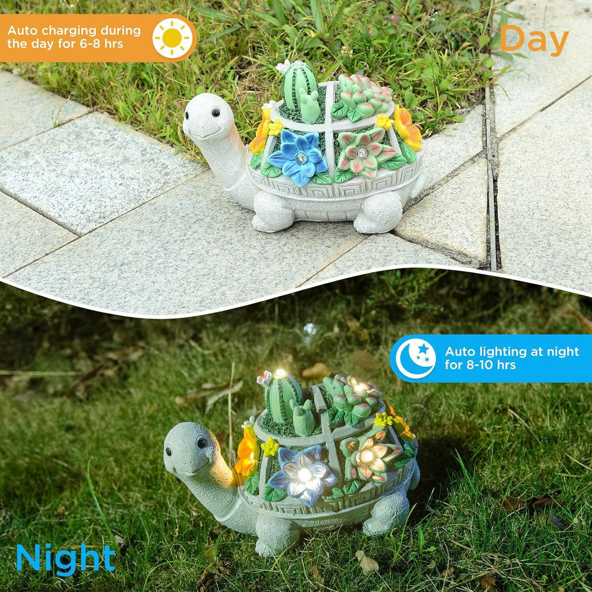 Cactus turtle Charming Solar-Powered Animal Garden Statue - Waterproof Resin Figurine with Glowing LED Accents