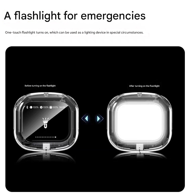 Black Smart TWS Earbuds with Full-Color LCD Touchscreen Case - Bluetooth 5.4, HiFi Stereo & ENC Noise Cancelling