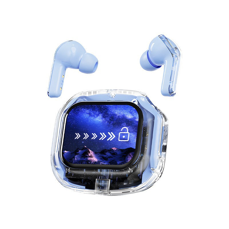 Blue Smart TWS Earbuds with Full-Color LCD Touchscreen Case - Bluetooth 5.4, HiFi Stereo & ENC Noise Cancelling