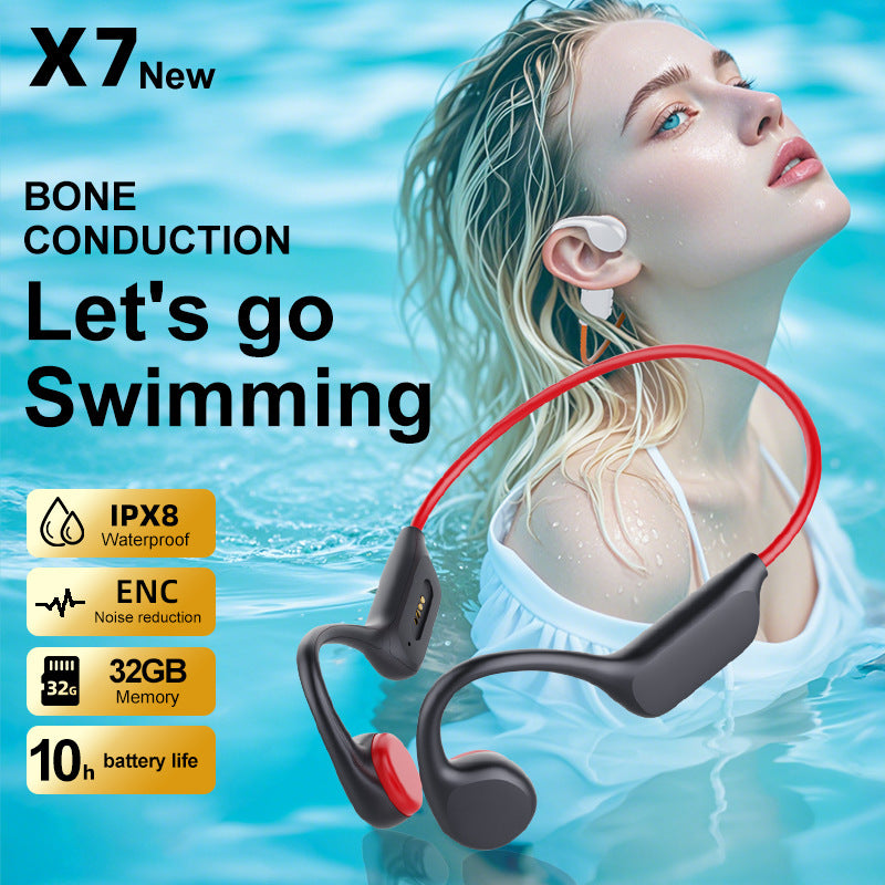 Black and red IPX8 Waterproof Swimming Headphones - Bone Conduction with 32GB MP3 Player