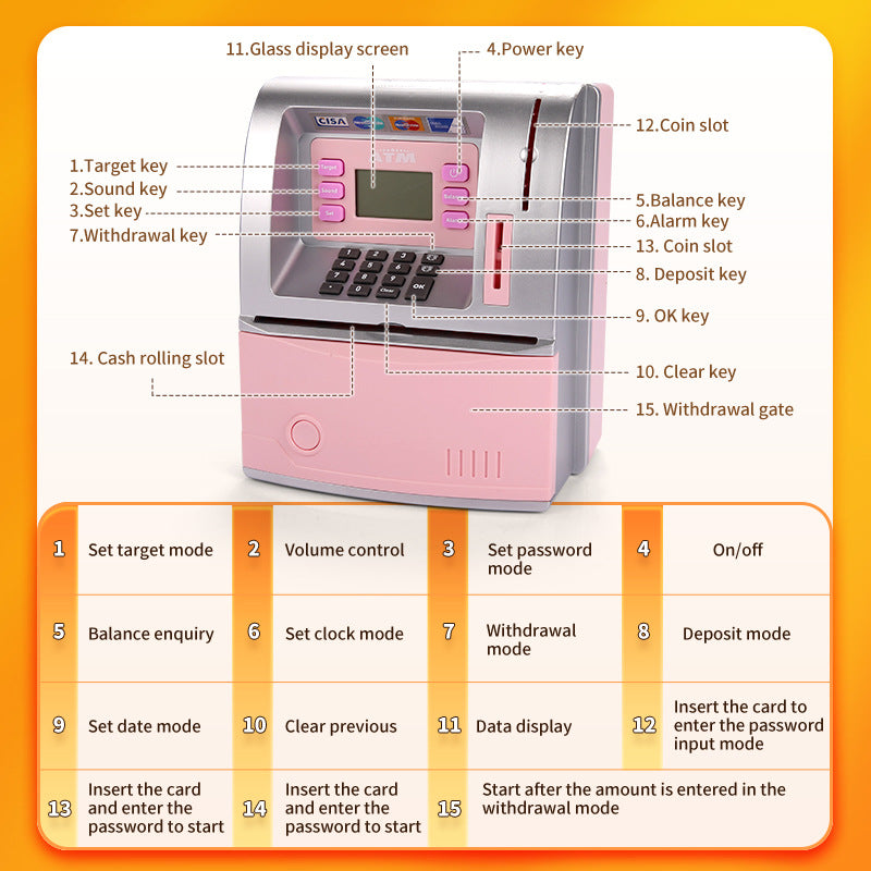 Black Digital ATM Savings Bank for Kids - Electronic Piggy Bank with PIN & Card for Real Money