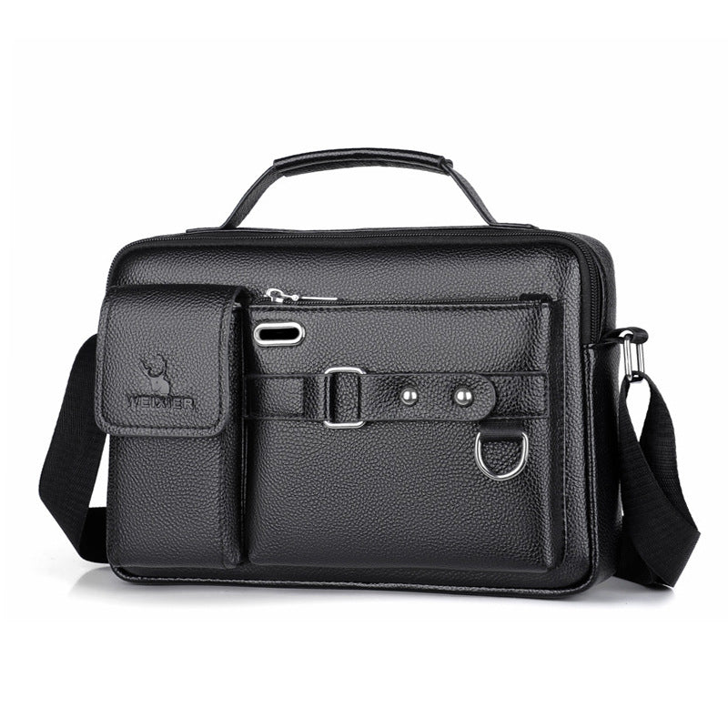 Black lychee pattern Men's Crossbody Shoulder Bag - Premium PU Leather Business & Commute Sling Bag