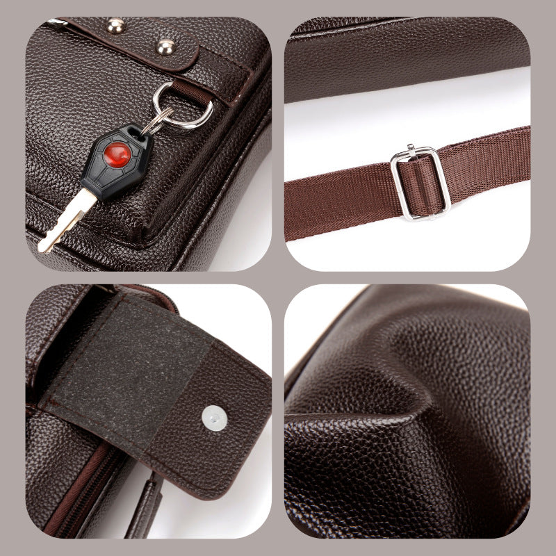 Plain light brown Men's Crossbody Shoulder Bag - Premium PU Leather Business & Commute Sling Bag