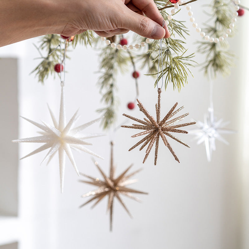 5-PCS White New Christmas Ornament - Starburst Hanging Decor for Tree and Holiday Display