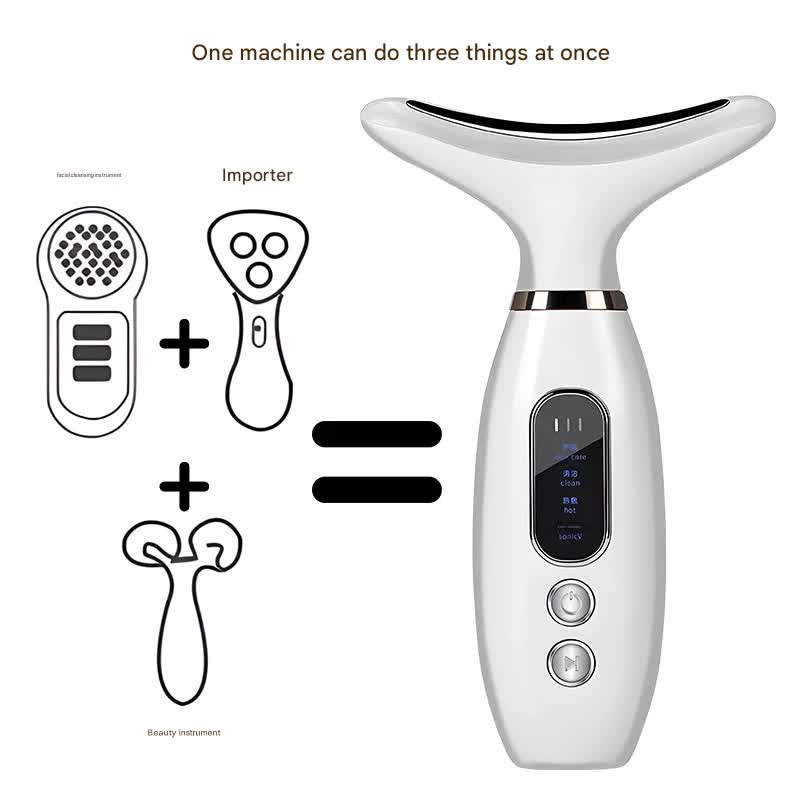 Multi-Functional Neck & Face Beauty Massager - Constant Heat, Ion Infusion & Sonic Vibration(gold)