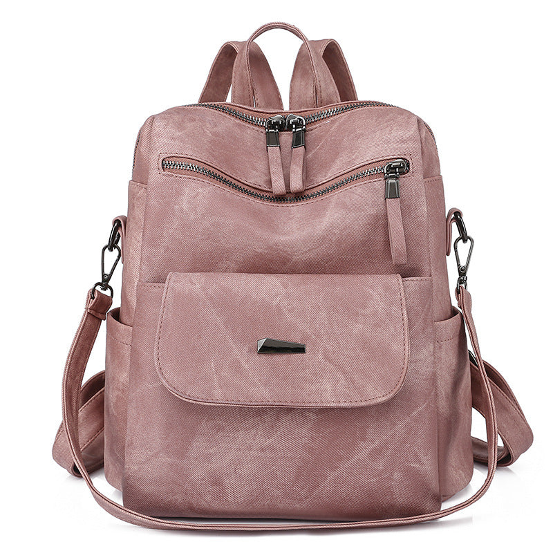 Stylish Women's PU Leather Backpack - Versatile Shoulder Bag with Multiple Pockets(Pink)