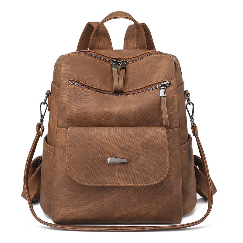 Stylish Women's PU Leather Backpack - Versatile Shoulder Bag with Multiple Pockets(Brown)