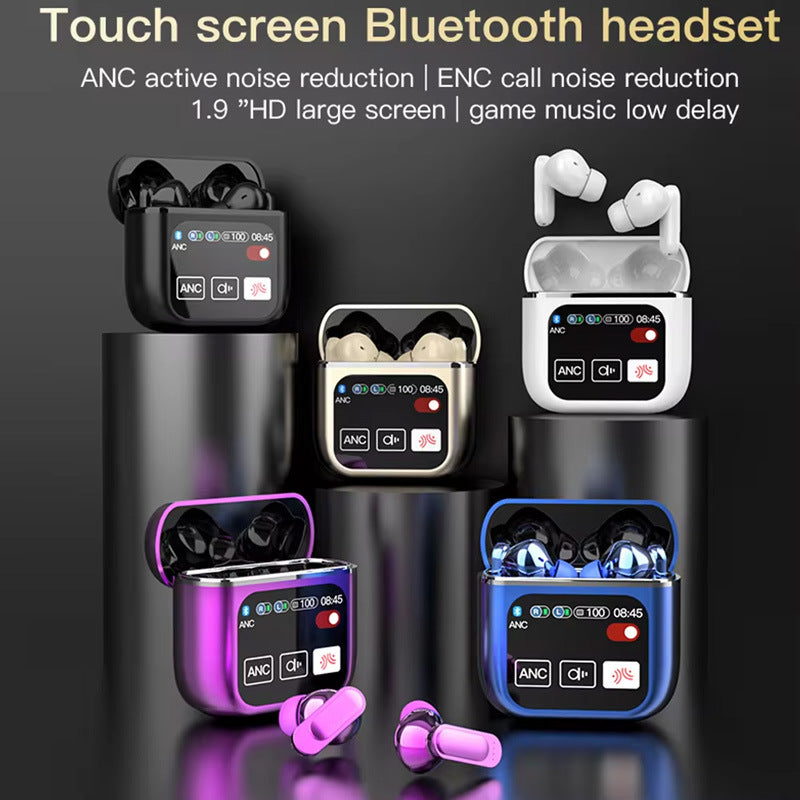 TWS Bluetooth Earbuds with 1.9 HD Touch Screen Case - ANC/ENC Noise Reduction(Black)