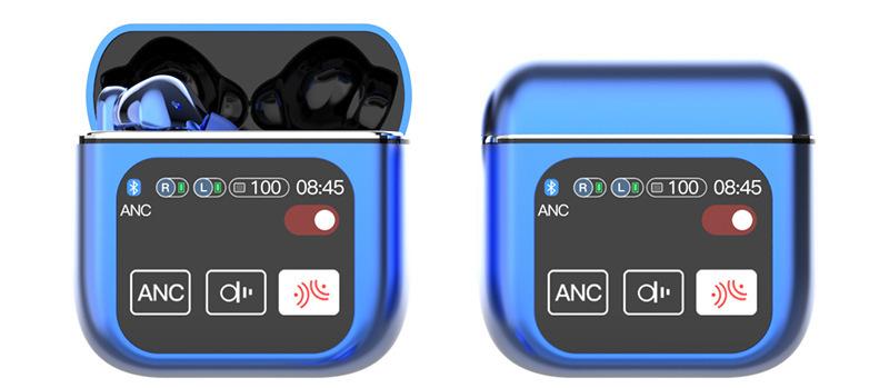 TWS Bluetooth Earbuds with 1.9 HD Touch Screen Case - ANC/ENC Noise Reduction(Blue)