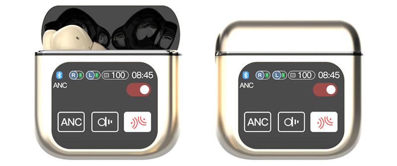 TWS Bluetooth Earbuds with 1.9 HD Touch Screen Case - ANC/ENC Noise Reduction(Champagne)