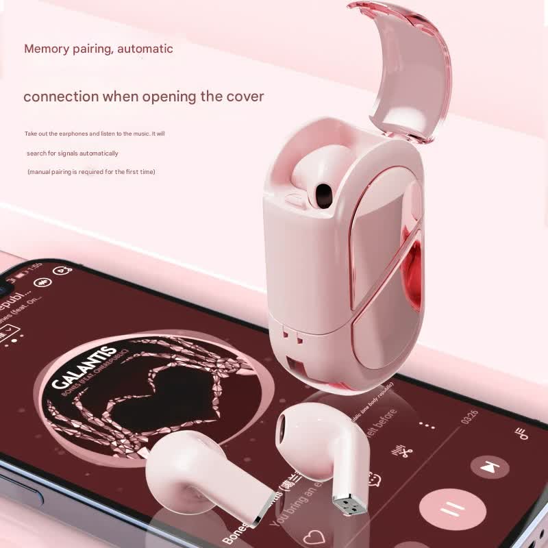Mini True Wireless Bluetooth 5.3 Earbuds - Heart/Capsule Case, Touch Control, Auto-Connect(blue)