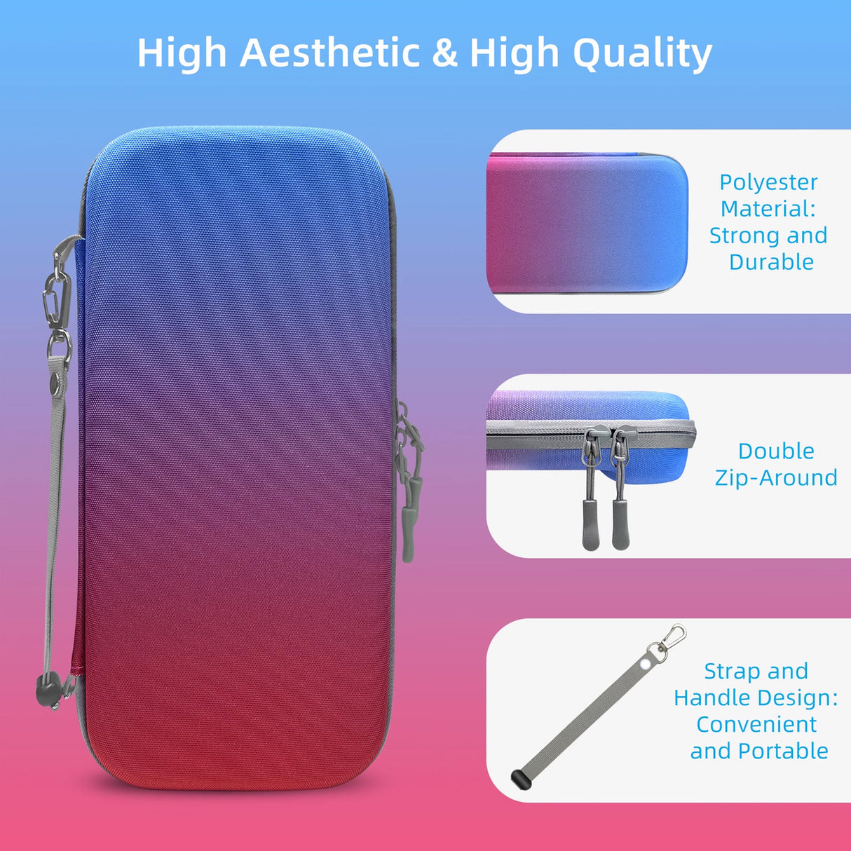 Portable Hard Shell Travel Case for Nintendo Switch/Switch Lite/OLED - Game Card Slots & Accessory Pocket(Gradient pink and green)