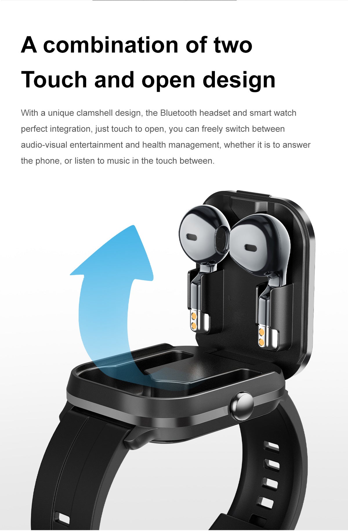 Smartwatch with Built-in TWS Earbuds & Silicone Sleeve - 2.01 HD Screen Health Monitoring Bluetooth Calls & Music(Black steel belt)