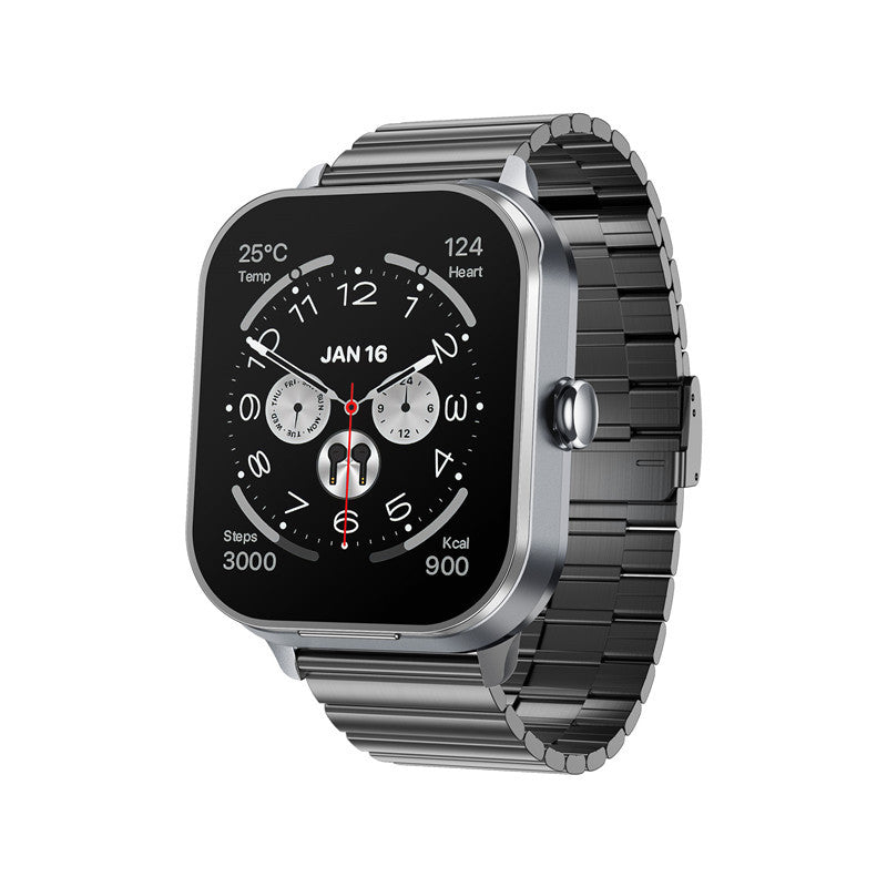 Smartwatch with Built-in TWS Earbuds & Silicone Sleeve - 2.01 HD Screen Health Monitoring Bluetooth Calls & Music(Gray steel belt)