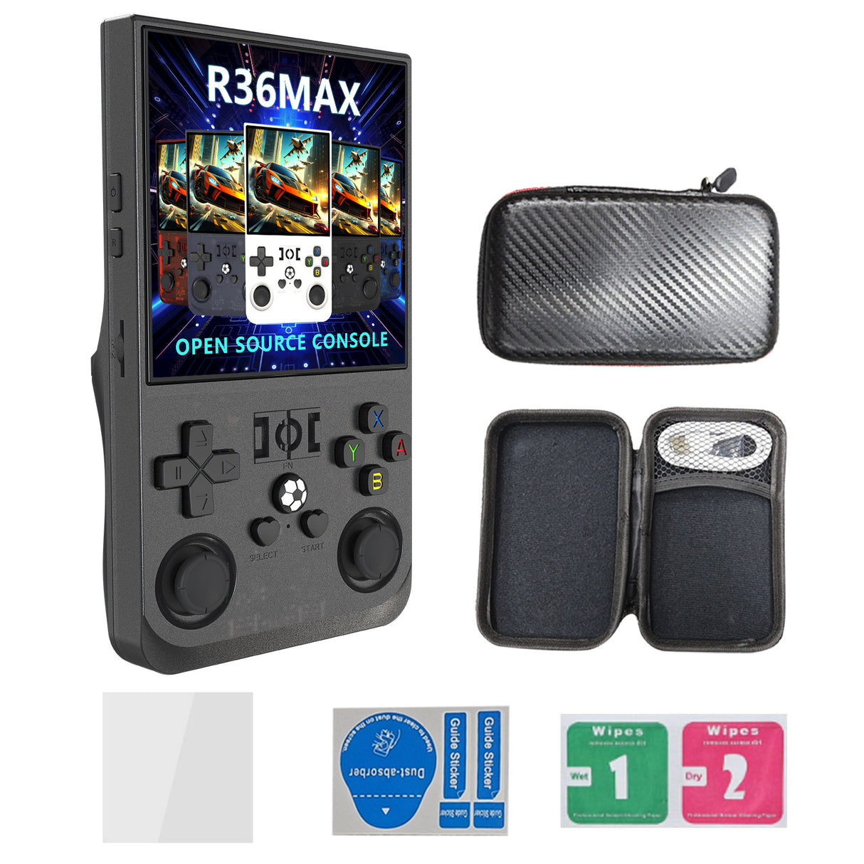 R36MAX Handheld Retro Game Console - 4.0 IPS Screen Open Source Linux 4000mAh Battery 30+ Emulators(black)
