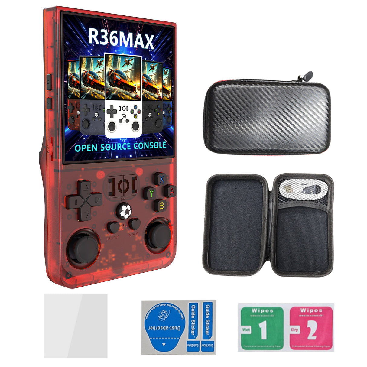 R36MAX Handheld Retro Game Console - 4.0 IPS Screen Open Source Linux 4000mAh Battery 30+ Emulators(red)