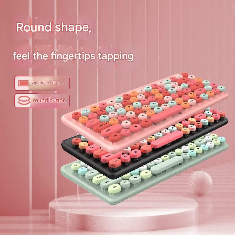 Wireless Keyboard & Mouse Combo - Retro Round Keycaps, 2.4GHz Ergonomic Design(pink)