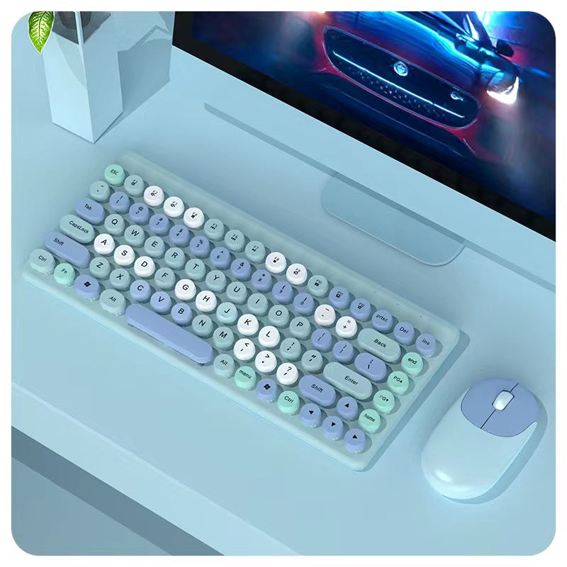 Wireless Keyboard & Mouse Combo - Retro Round Keycaps, 2.4GHz Ergonomic Design(blue)