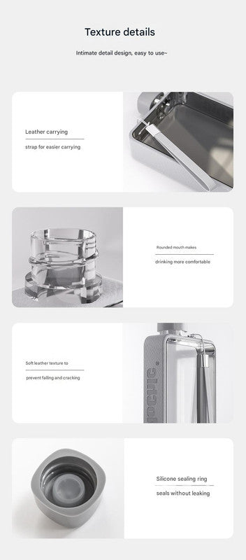 Slim Tritan Flat Water Bottle - 380ml BPA-Free, Leakproof with Leather-Textured Sleeve & Strap(grey)
