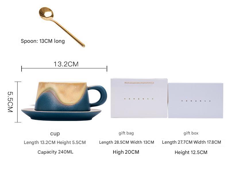 Artistic Ceramic Coffee Cup & Saucer Set with Spoon - Gradient Glaze, 240ml, Gift Boxed(Orange)