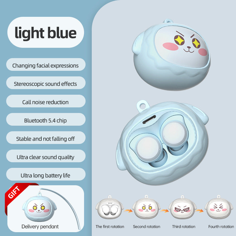 Fun Face-Changing TWS Earbuds with Rotating Case - Bluetooth 5.4, High-Quality Sound(Light Blue)