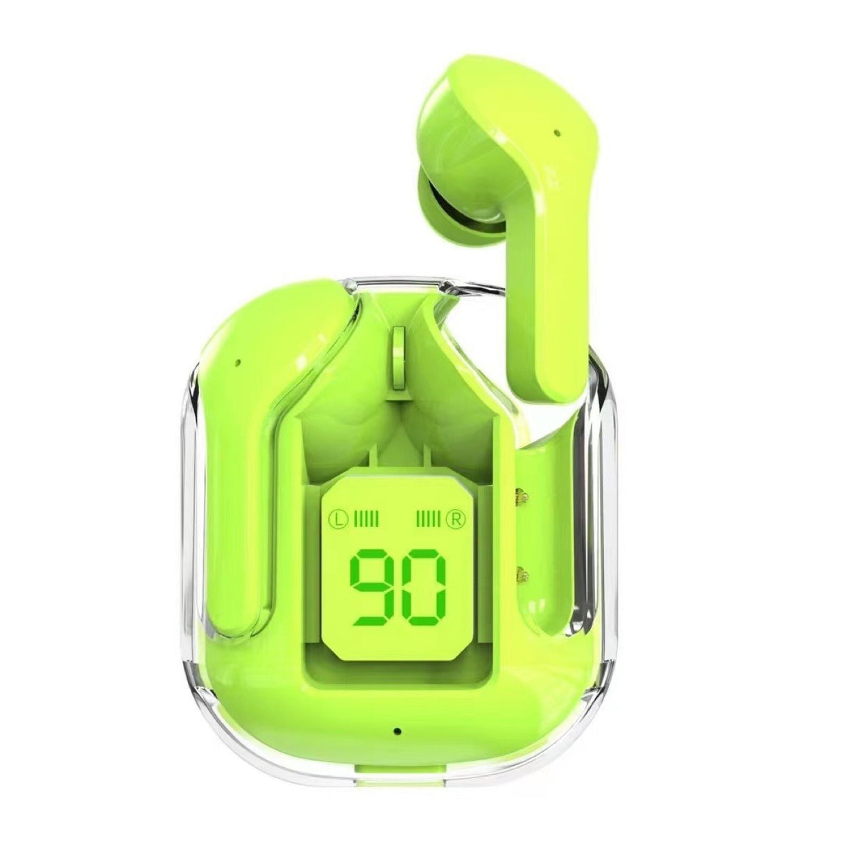Transparent Capsule TWS Earbuds with LED Digital Display - Bluetooth 5.3, IPX4 Waterproof, Type-C Charging(green)