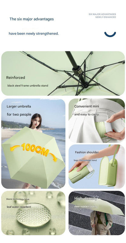 Mini Pocket Umbrella with Matching Crossbody Bag - UV Protection, 6-Rib Windproof Design(Orange)