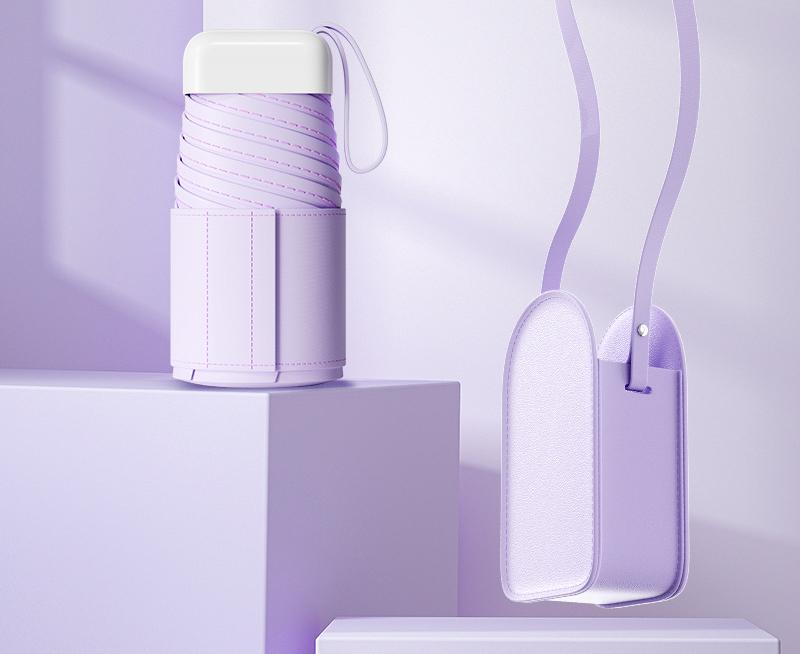 Mini Pocket Umbrella with Matching Crossbody Bag - UV Protection, 6-Rib Windproof Design(purple)