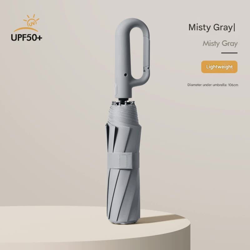 Automatic Open/Close Umbrella with UPF50+ Sun Protection - 10-Rib Windproof Design, Carabiner Handle(grey)