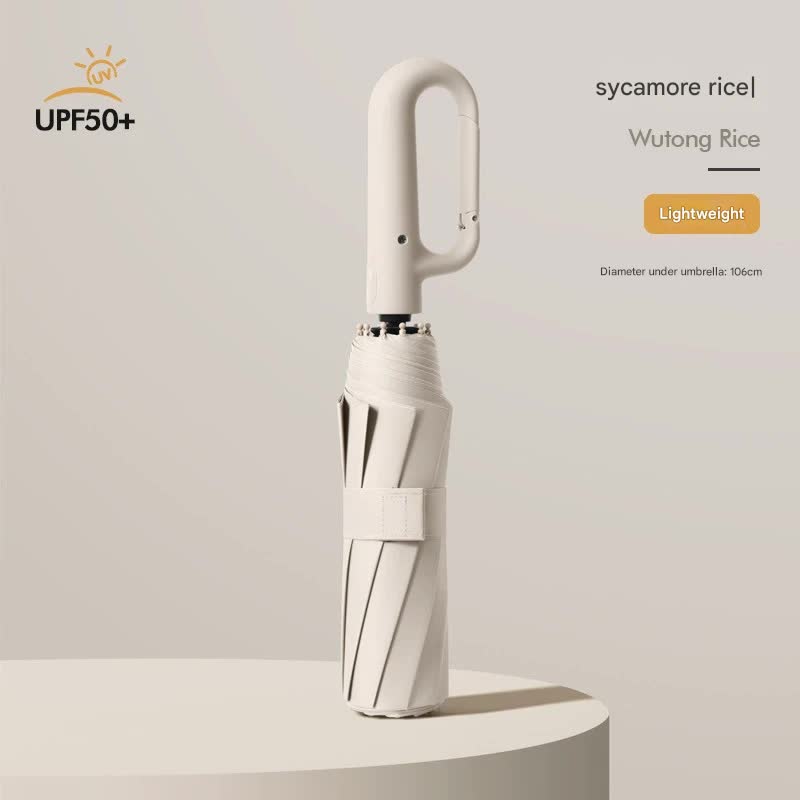 Automatic Open/Close Umbrella with UPF50+ Sun Protection - 10-Rib Windproof Design, Carabiner Handle(Beige)
