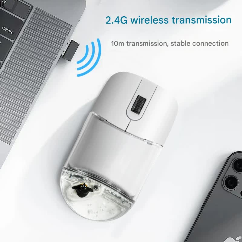 Whimsical 2.4G Wireless Mouse with Floating Animal Design - Comfortable, Quiet & Portable(white)