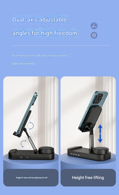 Foldable Desktop Phone Stand with Bluetooth 5.3 Speaker - Adjustable Angle & Height, TF/Line-In(yellow)