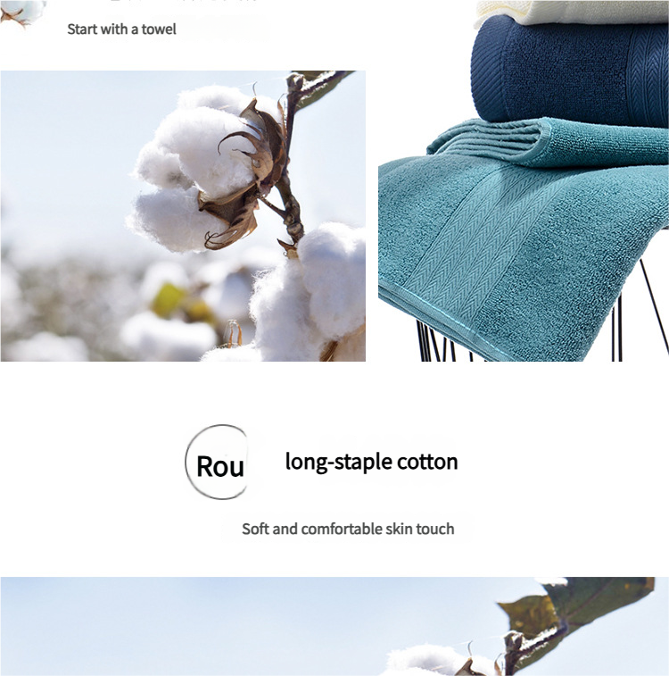 Premium Long-Staple Cotton Towel Set - 2 Hand Towels & 1 Bath Towel Gift Bundle(blue)