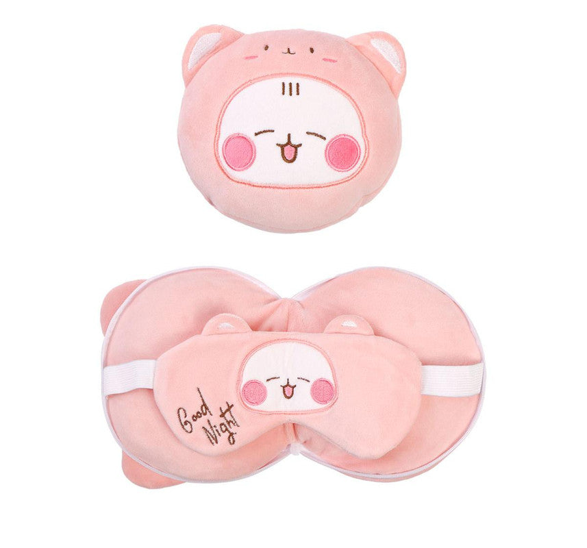 2-in-1 Convertible Eye Mask & Travel Neck Pillow Set - Plush Fabric with Snap Closure(pink)