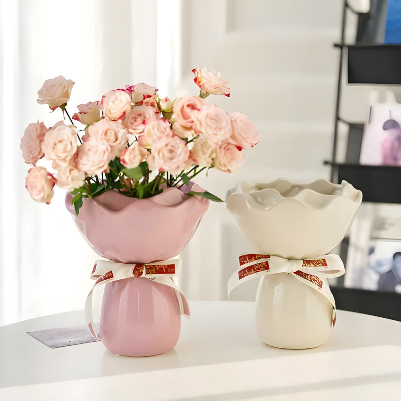 Handcrafted Minimalist Ceramic Vase - Artistic Home Decor Centerpiece(pink)