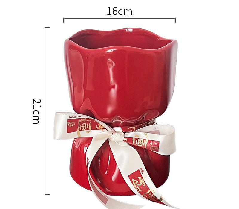 Artisan Handcrafted Ceramic Vase - Minimalist Home Decor with Stable Base(red)