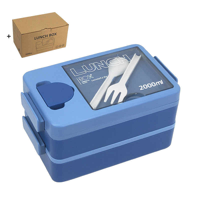 2L Double-Layer Bento Lunch Box - Leak-Proof with Utensil & Sauce Container(blue)