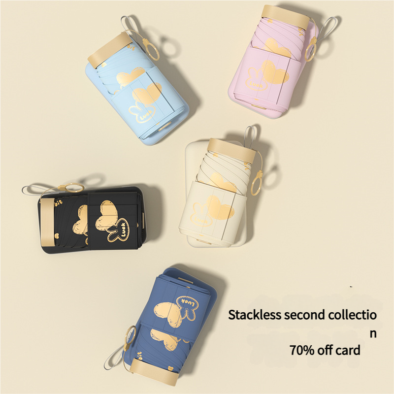 Ultra-Compact 7-Fold Folding Umbrella - UPF50+ Sun Protection & Portable Clip Design(Dark Blue)