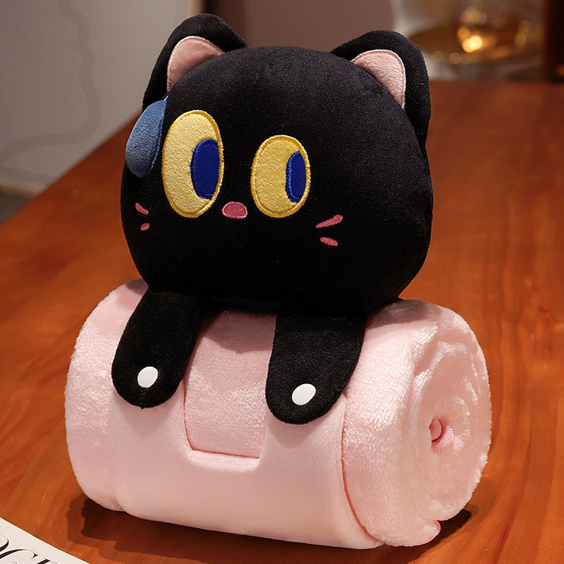 Plush 2-in-1 Pillow Blanket - Adorable Design for Cozy Comfort(Black Cat)