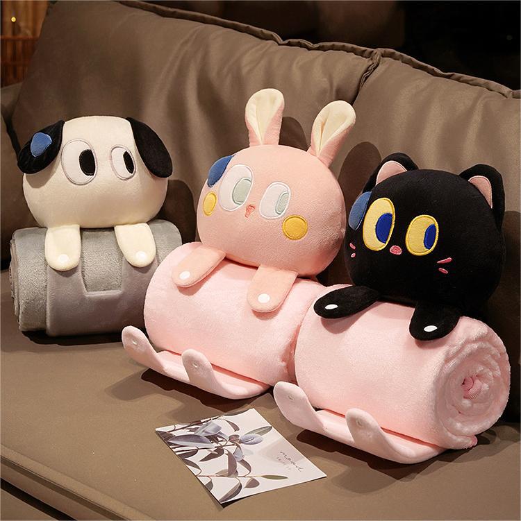 Plush 2-in-1 Pillow Blanket - Adorable Design for Cozy Comfort(Black Cat)