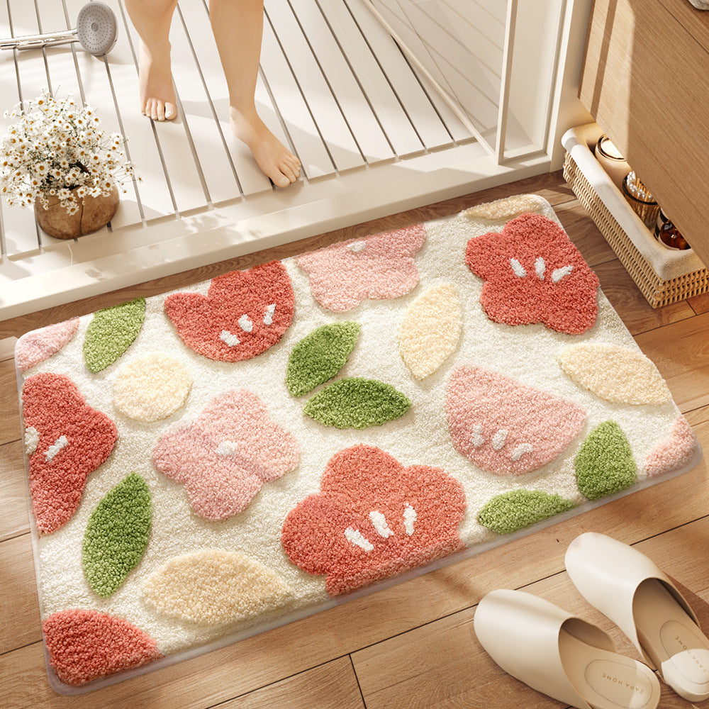 Premium Bath Mat with 8X Water Absorption & Non-Slip Base(flowers and plants)