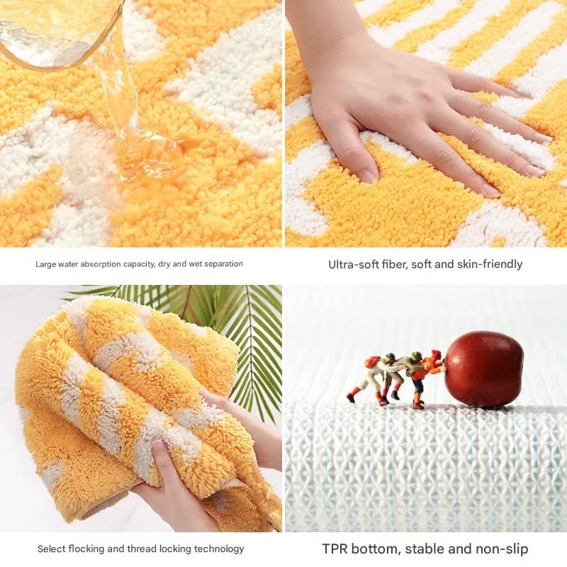 Super Absorbent Microfiber Bath Mat - Non-Slip TPR Backing, Machine Washable, Fun Fruit Designs(Yellow lemon 46*76cm)