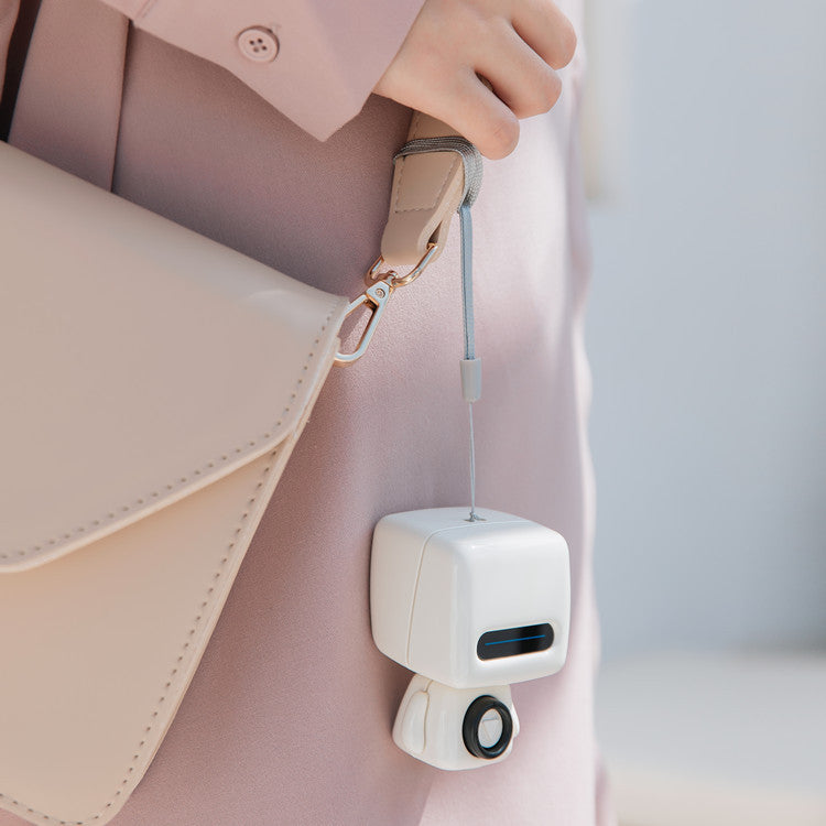 Mini Robot Style Bluetooth Speaker - Portable, 8-9 Hr Playtime, Built-in Mic & Lanyard(White)