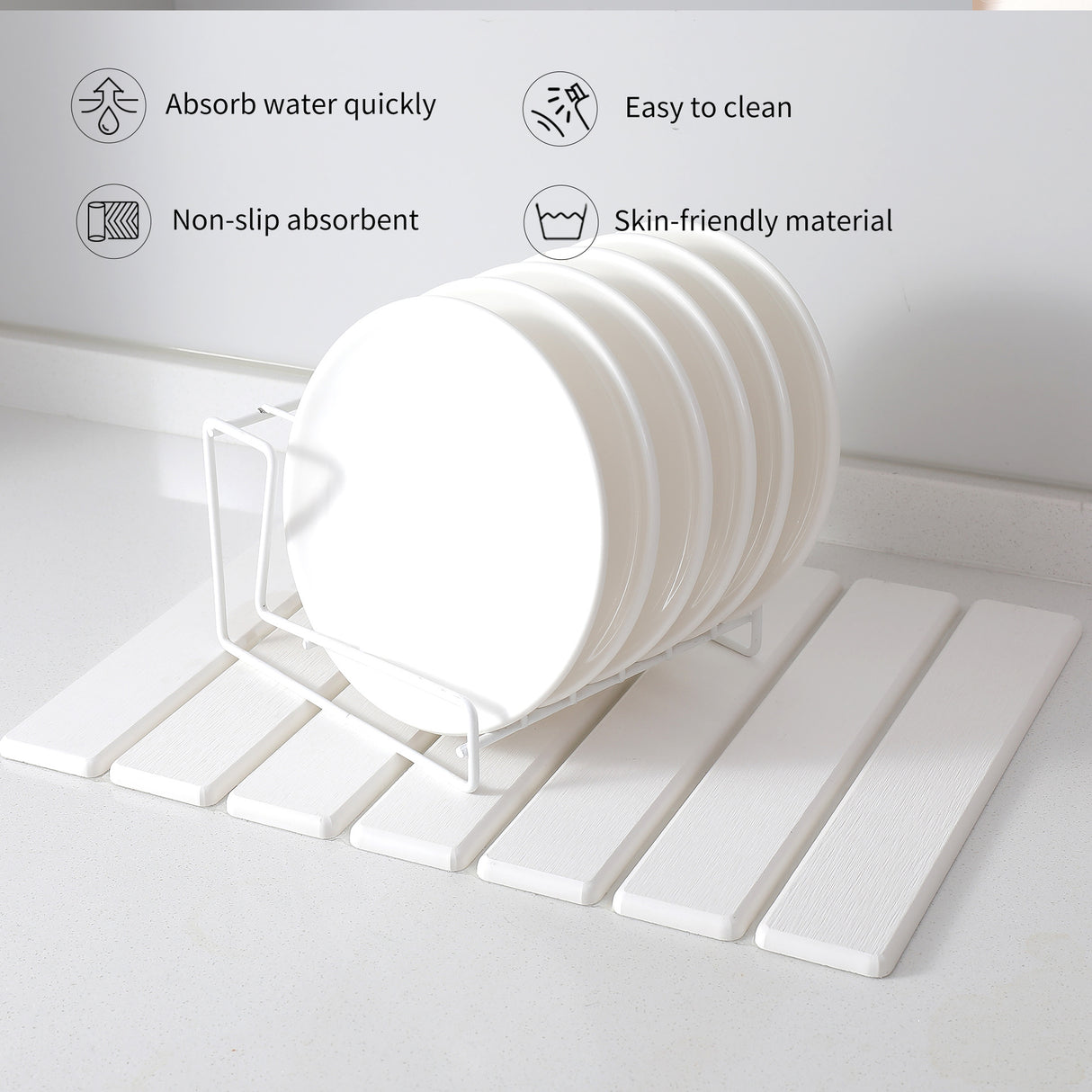 Folding Diatomaceous Earth Countertop Drain Mat - Quick Dry, Non-Slip & Easy Clean Absorbent Pad(white)