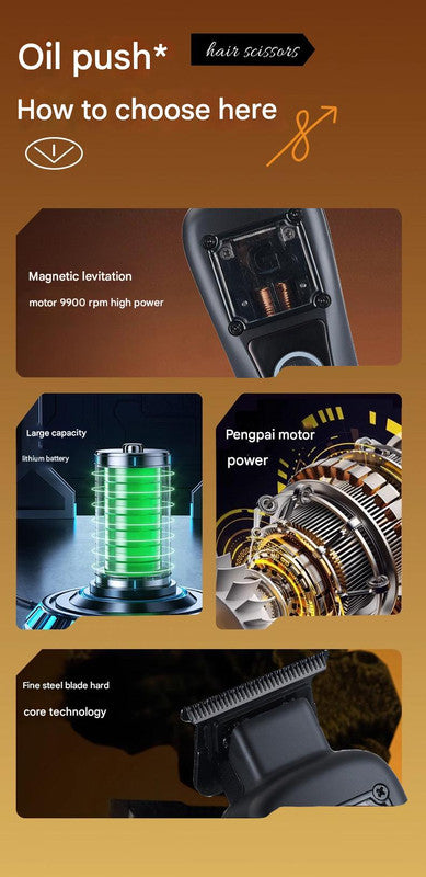 Professional Cordless Hair Clipper with Magnetic Motor - 9900 RPM, 180 Min Runtime, LCD Display & Dual Charging(gold)