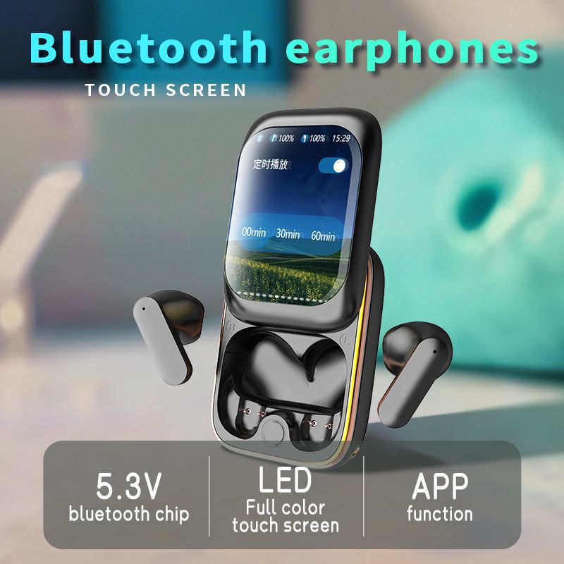 TWS Wireless Earbuds with LED Touch Screen Charging Case - Bluetooth 5.3, HIFI Sound, Standalone Music Playback & Game Mode(Beige)