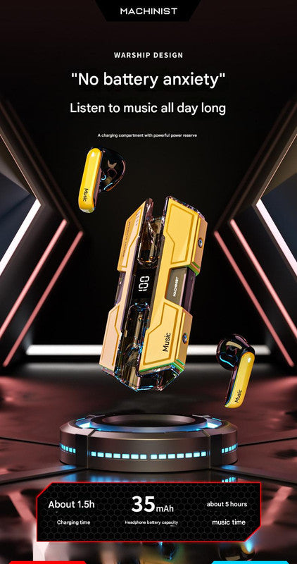 Futuristic TWS Gaming Earbuds - Bluetooth 5.3, Low Latency, HIFI Surround Sound, LED Display(yellow)